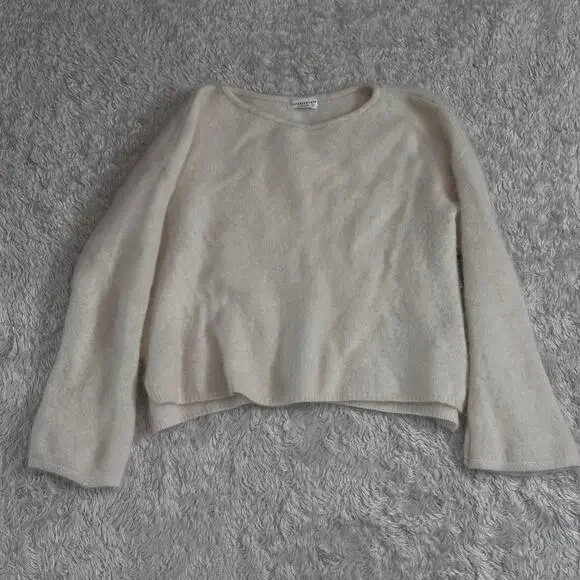 Tomorrowland Womens Small Brushed Cashmere Flared Sleeve Cream Crewneck Sweater - Picture 3 of 9